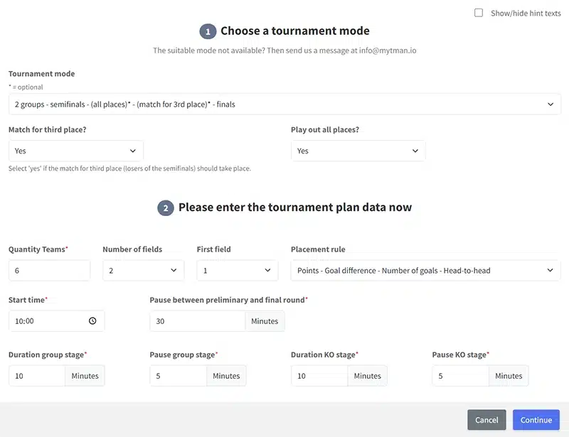 Create tournament plan