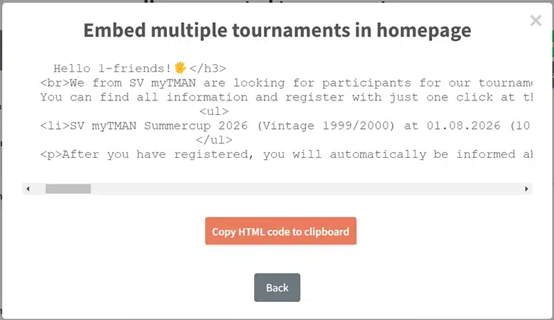 Embed tournament invitation