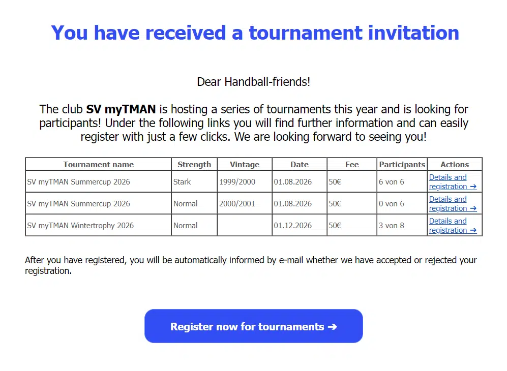 Tournament Invitation by Mail